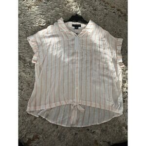 Sanctuary Womens Linen Blend Striped Button Front Tie Waist Shirt M